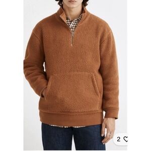 NWT $128 MADEWELL MEN'S (Re)sourced Sherpa Half-Zip Sweatshirt COFFEE Sz XXL